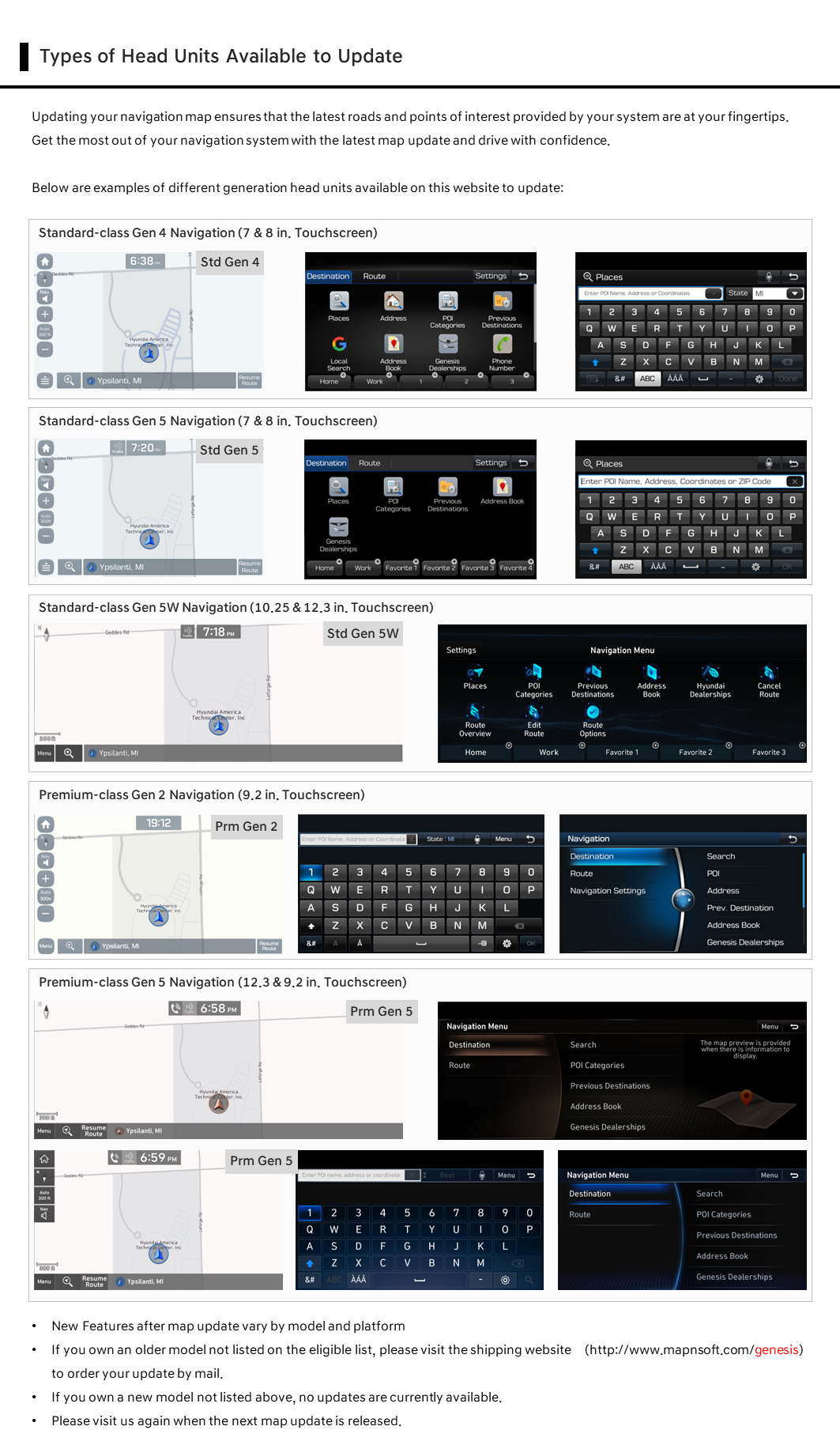 Official Genesis Navigation Update Website